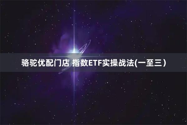 骆驼优配门店 指数ETF实操战法(一至三）